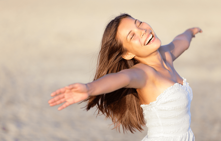 period delay pill happy woman vacation